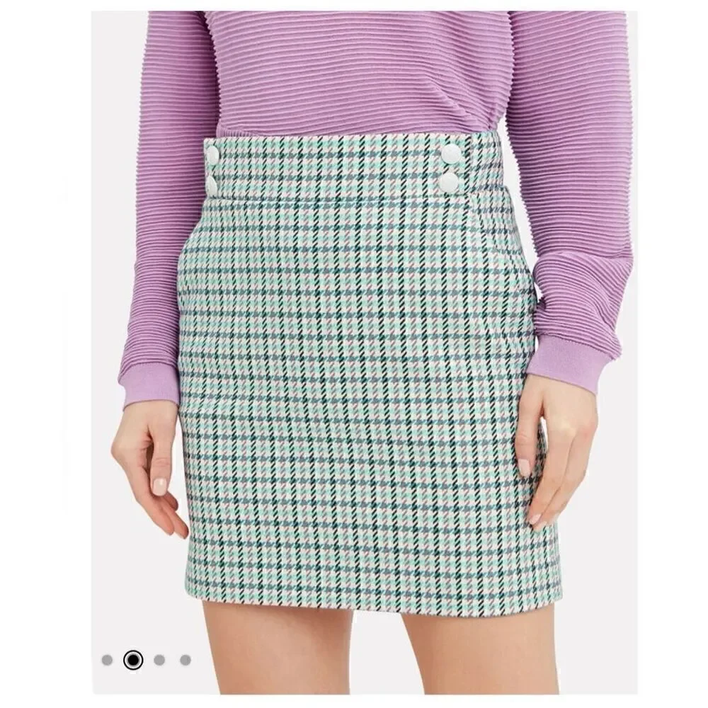 Veronica Beard Arezzo Turquoise Houndstooth Mini Skirt